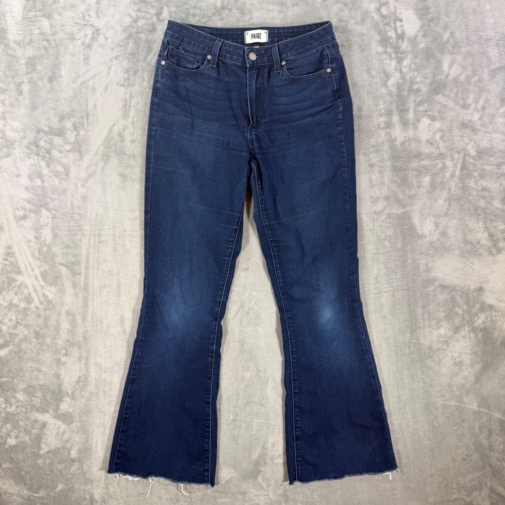 Paige Bell Canyon High Rise Flare Jeans Women's Size 28 Blue Dark Wash